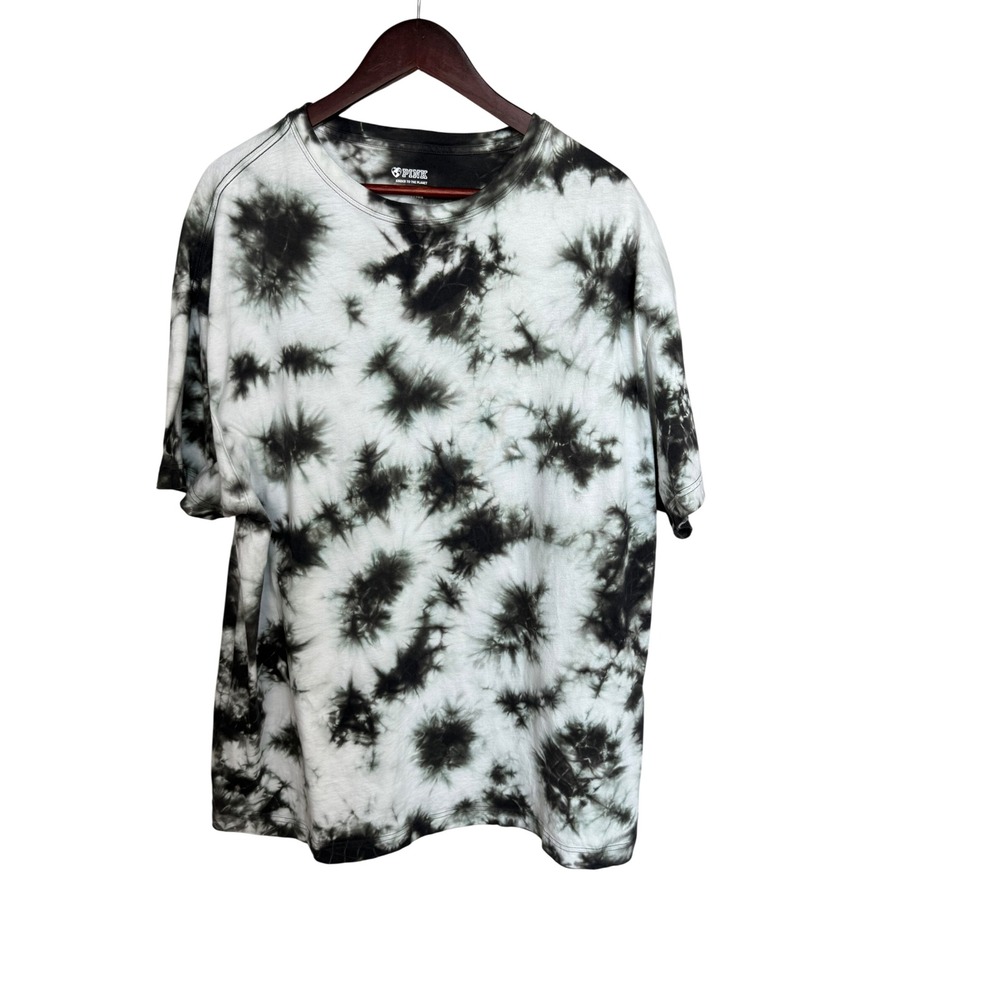 PINK Victoria's Secret Oversized Tie Dye T-Shirt Black White Cotton OS Y2K Boho
